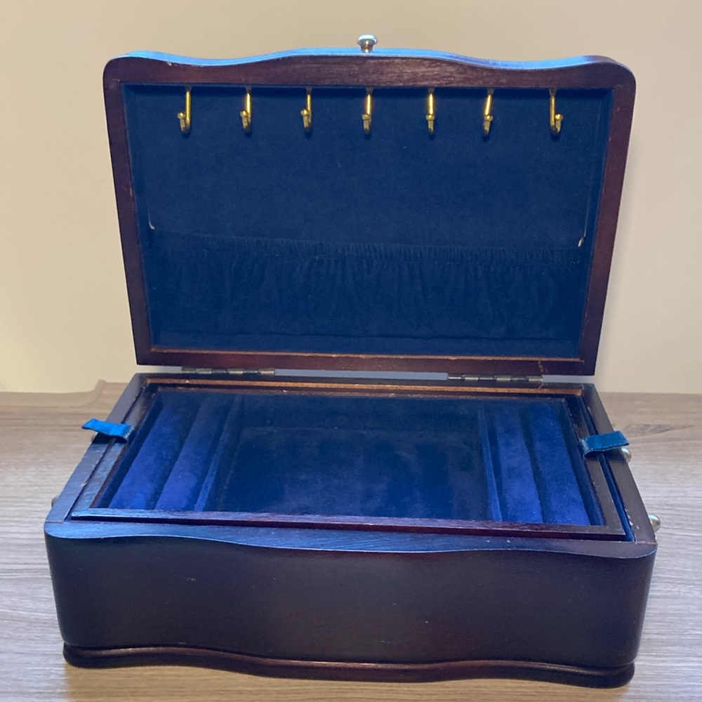 Powell Wooden Jewelry Box with Blue Velvet Interior vintage gorgeous